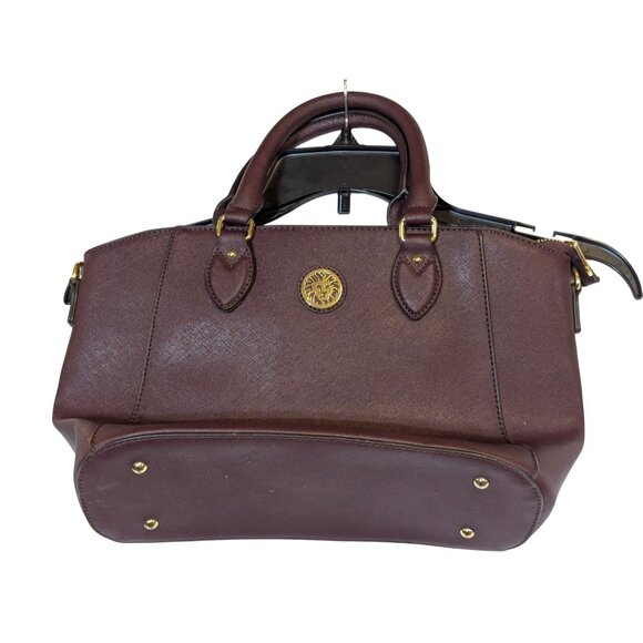 Anne Klein Maroon Handbag With Polka Dot Lining & Gold Accents - Picture 1 of 4